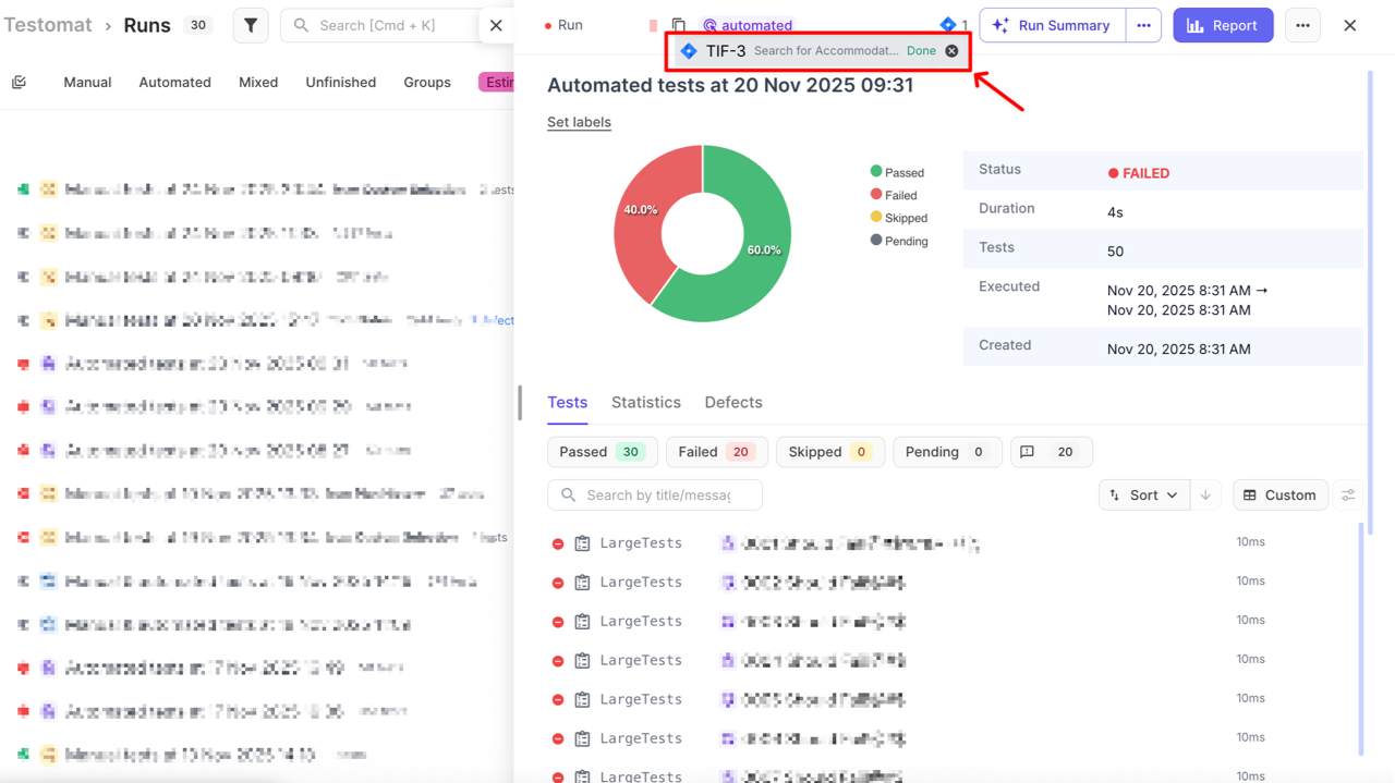Linked Jira to Run
